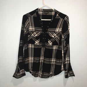 Black Plaid Lace Up Shirt